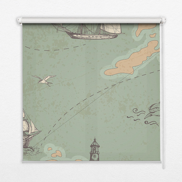 Modern roller blind Ocean map