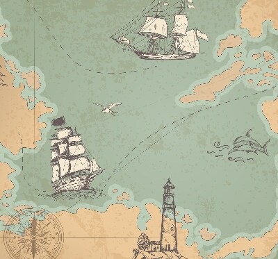 Modern roller blind Ocean map