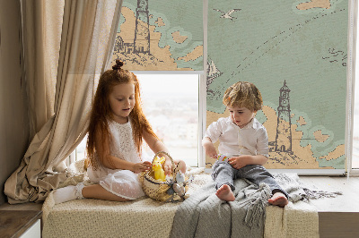 Modern roller blind Ocean map