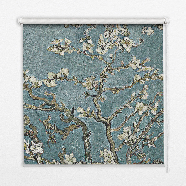 Modern roller blind Twigs on a blue background