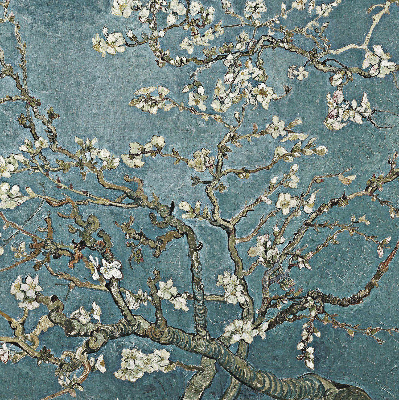 Modern roller blind Twigs on a blue background