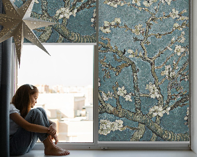 Modern roller blind Twigs on a blue background