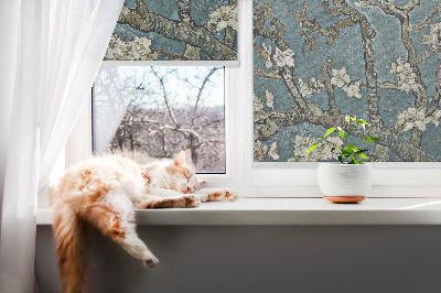 Modern roller blind Twigs on a blue background