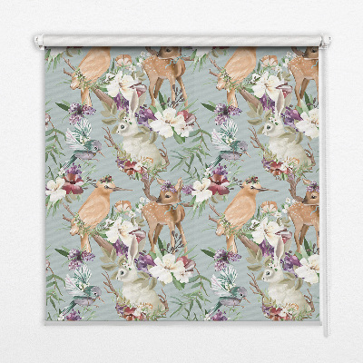 Modern roller blind Roe deer birds and rabbits