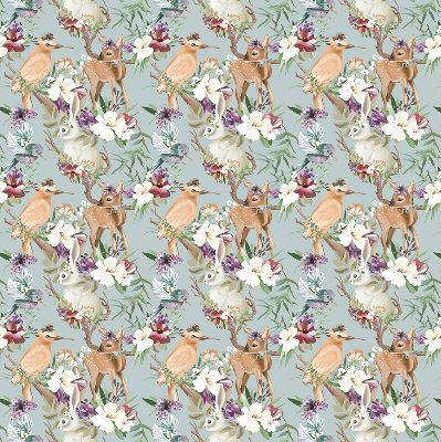 Modern roller blind Roe deer birds and rabbits