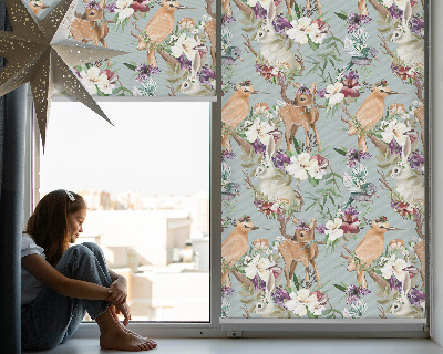 Modern roller blind Roe deer birds and rabbits