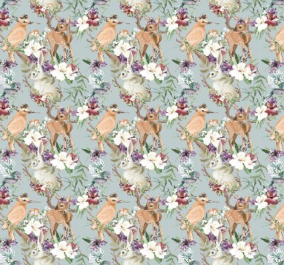 Modern roller blind Roe deer birds and rabbits