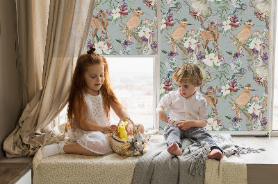 Modern roller blind Roe deer birds and rabbits