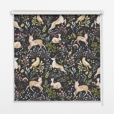 Roller blind for large window Roe deer birds and rabbits