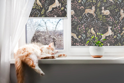 Roller blind for large window Roe deer birds and rabbits
