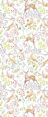Fabric roller blind Roe deer birds and rabbits
