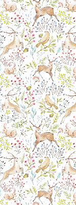 Fabric roller blind Roe deer birds and rabbits
