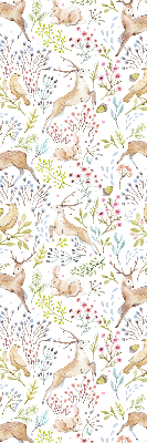 Fabric roller blind Roe deer birds and rabbits