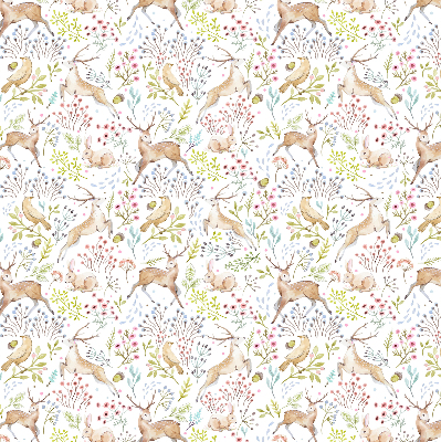 Fabric roller blind Roe deer birds and rabbits