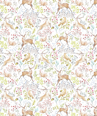 Fabric roller blind Roe deer birds and rabbits