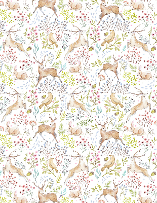 Fabric roller blind Roe deer birds and rabbits