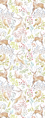 Fabric roller blind Roe deer birds and rabbits