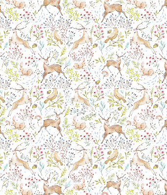 Fabric roller blind Roe deer birds and rabbits