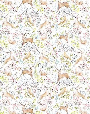 Fabric roller blind Roe deer birds and rabbits