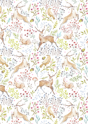 Fabric roller blind Roe deer birds and rabbits