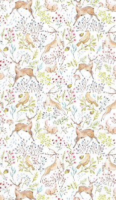 Fabric roller blind Roe deer birds and rabbits