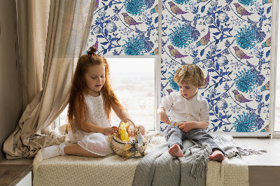 Modern roller blind Blue tree flowers