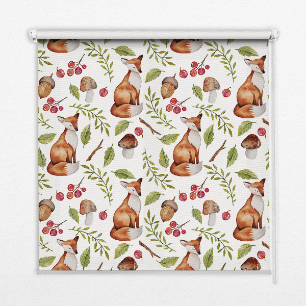 Fabric roller blind Foxes, mushrooms, leaves