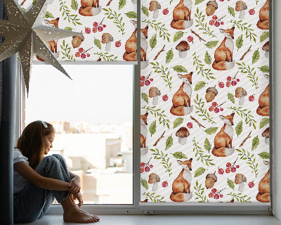 Fabric roller blind Foxes, mushrooms, leaves