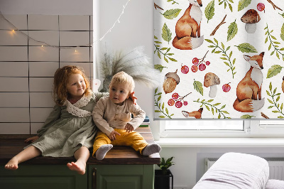 Fabric roller blind Foxes, mushrooms, leaves