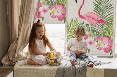 Roller blind for large window Flamingos by the leaves