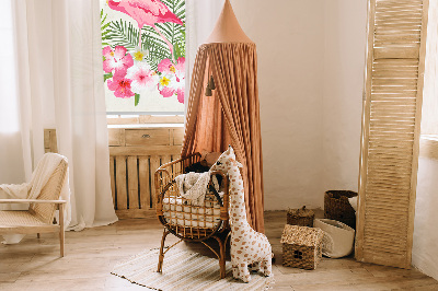 Roller blind for large window Flamingos by the leaves
