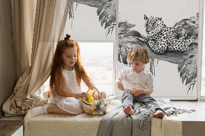 Modern roller blind Drawn cheetahs on a branch
