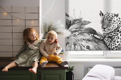 Modern roller blind Drawn cheetahs on a branch