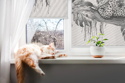 Modern roller blind Drawn cheetahs on a branch