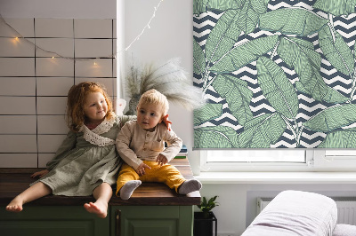 Modern roller blind Palm leaves on a black and white background