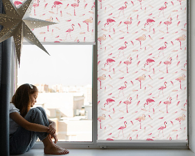 Fabric roller blind Flamingos and their feathers