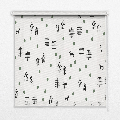 Modern roller blind Drawn trees and deer