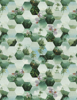 Roller blind for large window Green hexagons