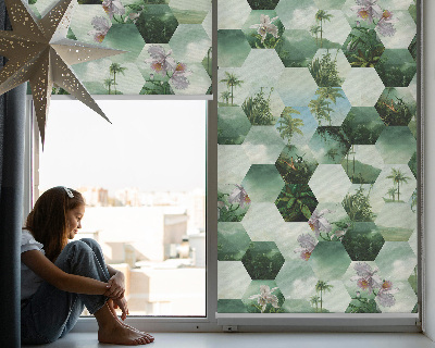 Roller blind for large window Green hexagons