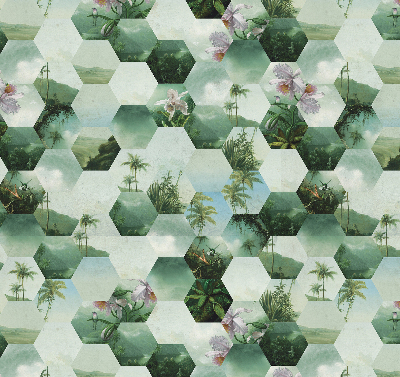 Roller blind for large window Green hexagons