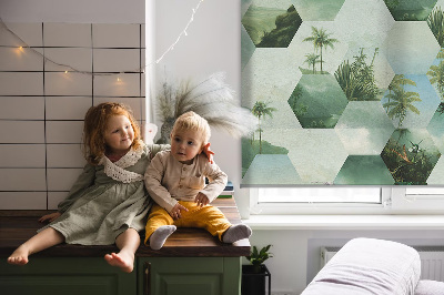 Roller blind for large window Green hexagons