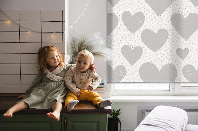 Fabric roller blind Gray hearts
