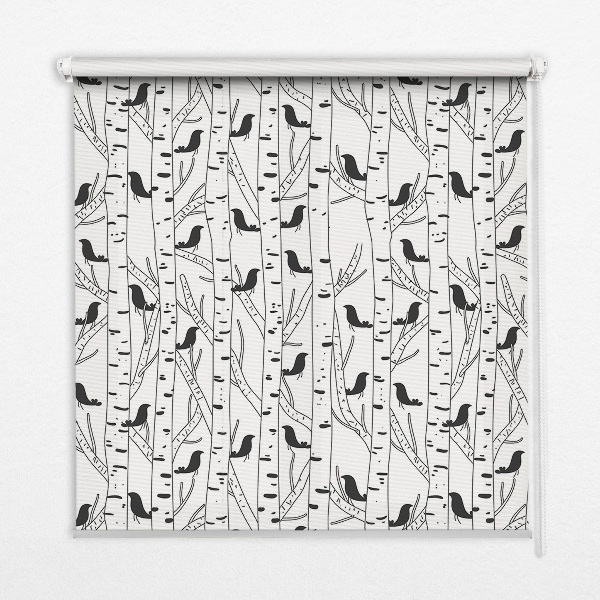 Roller blind for large window Drawn birds and trees