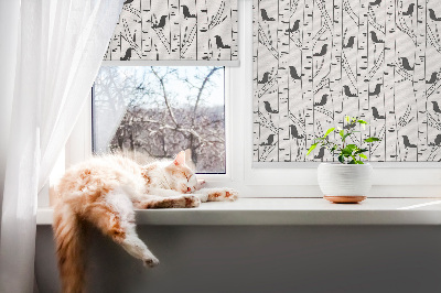 Roller blind for large window Drawn birds and trees