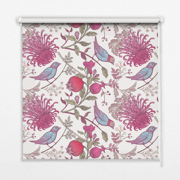 Fabric roller blind Colorful birds among the flowers