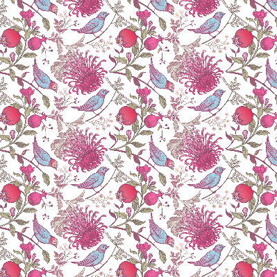 Fabric roller blind Colorful birds among the flowers