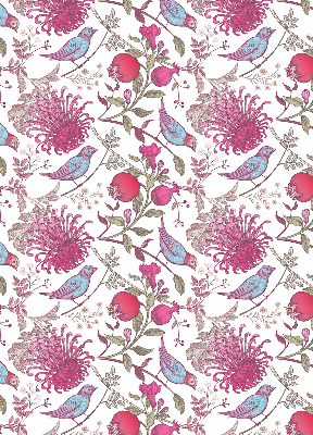 Fabric roller blind Colorful birds among the flowers