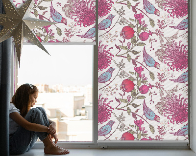 Fabric roller blind Colorful birds among the flowers
