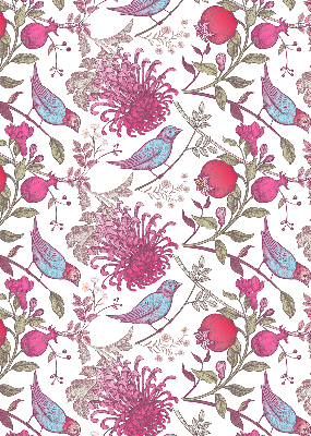 Fabric roller blind Colorful birds among the flowers