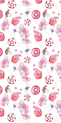 Modern roller blind Pink balloons, donuts, and bunnies